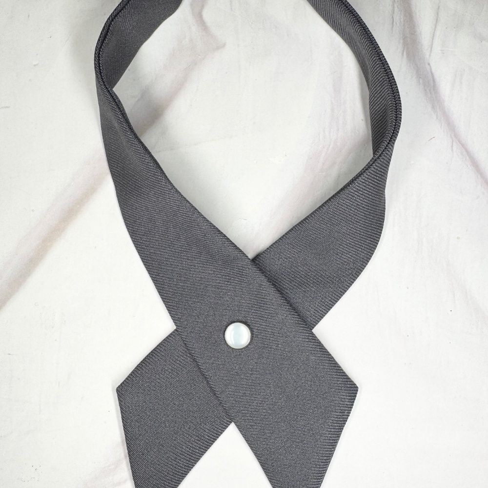 Gray Criss-Cross Bow Tie for Uniform Adjustable Neck tie Pearl button snap